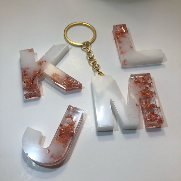 Custom Copper / Rose Gold & White Letter Keychains - Picture 6 of 16